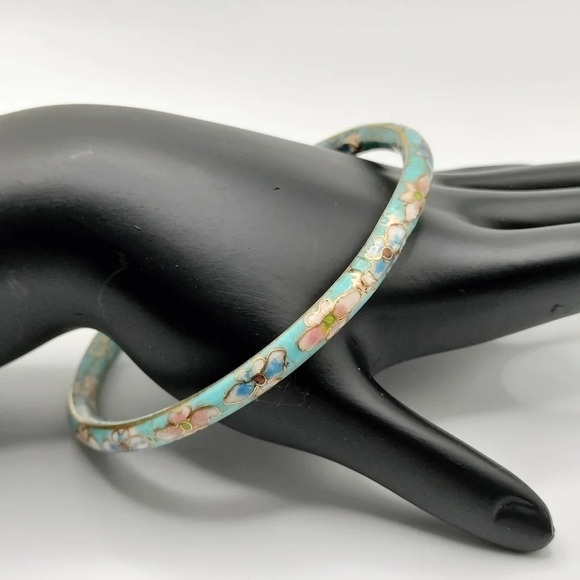 Set of 3 Cloisonne Gold tone Bangle Bracelet Multicolored - Picture 3 of 11